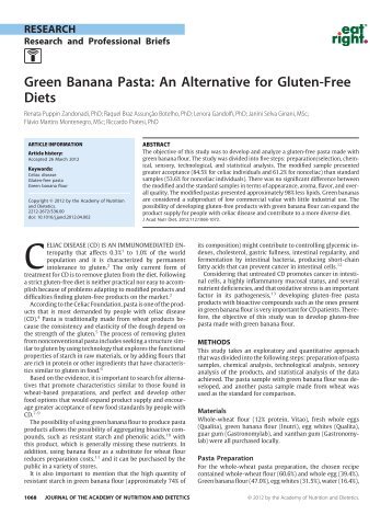 Green Banana Pasta: An Alternative for Gluten-Free Diets