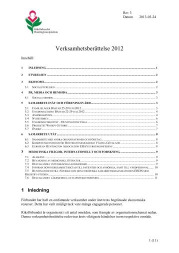 Verksamhetsberättelse för år 2012 - Riksförbundet Huntingtons ...