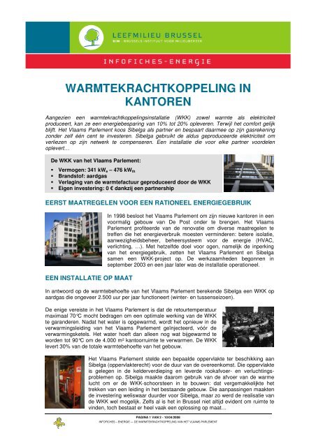 Warmtekrachtkoppeling in kantoren (.pdf) - Leefmilieu Brussel