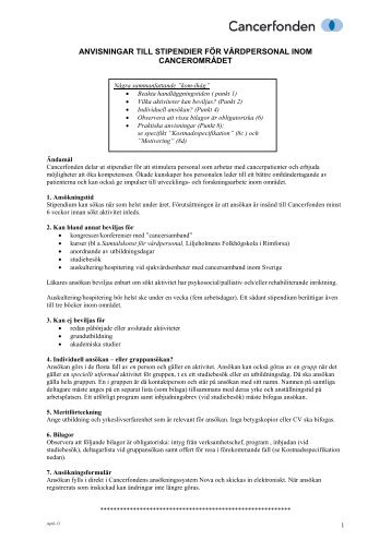 Anvisningar för stipendium 2013 - Cancerfonden