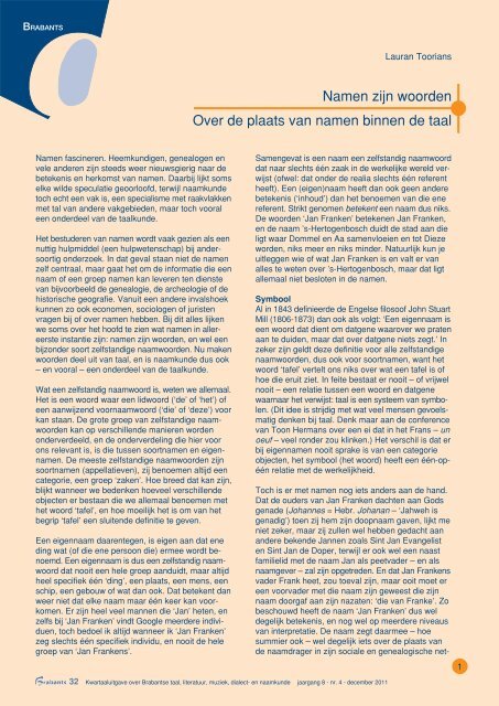 Namen zijn woorden Over de plaats van namen ... - Thuis in Brabant