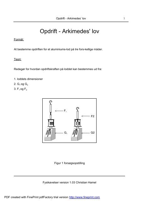 Opdrift - Arkimedes' lov - Hamel.dk