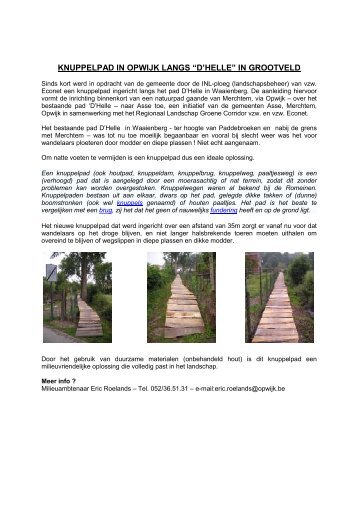 KNUPPELPAD IN OPWIJK LANGS “D'HELLE” IN GROOTVELD