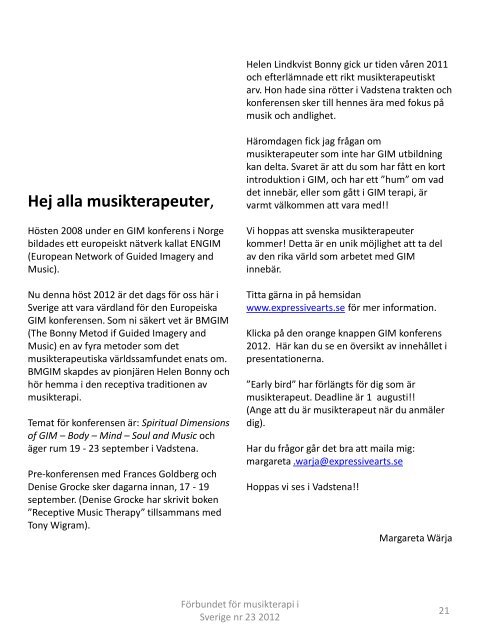 FMS tidning nr 23.pdf - Förbundet för Musikterapi i Sverige