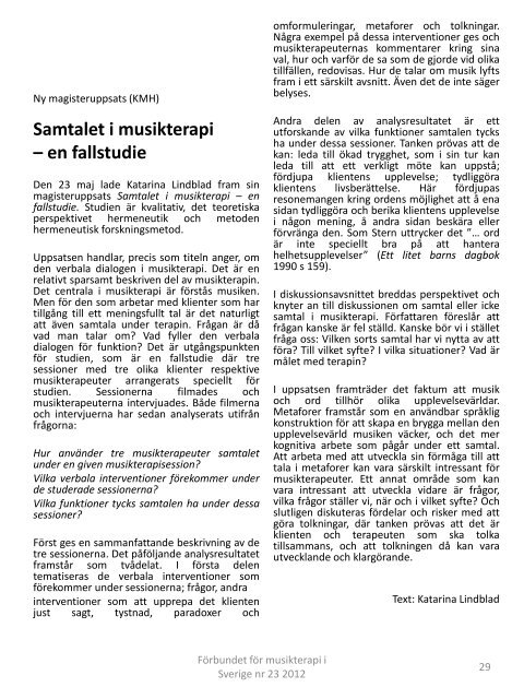 FMS tidning nr 23.pdf - Förbundet för Musikterapi i Sverige