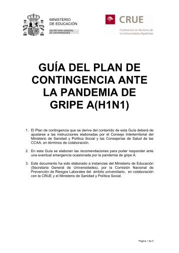 Guía del Plan de Contingencia ante la Gripe A - CRUE