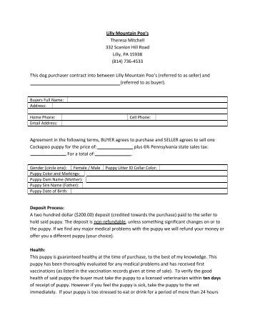 bill of sale for dog
