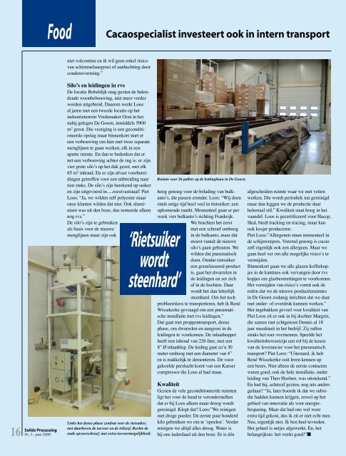 Cacaospecialist investeert ook in intern transport - Solids Processing