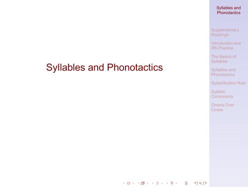 Syllables and Phonotactics