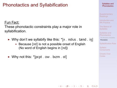 Syllables and Phonotactics