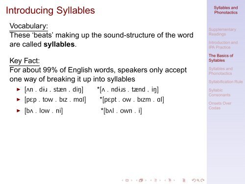 Syllables and Phonotactics