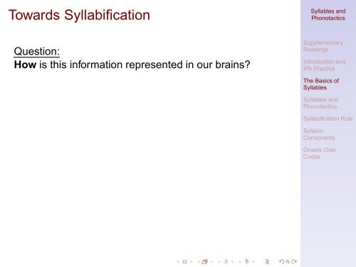 Syllables and Phonotactics