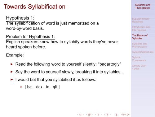 Syllables and Phonotactics