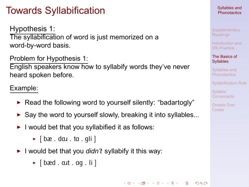 Syllables and Phonotactics