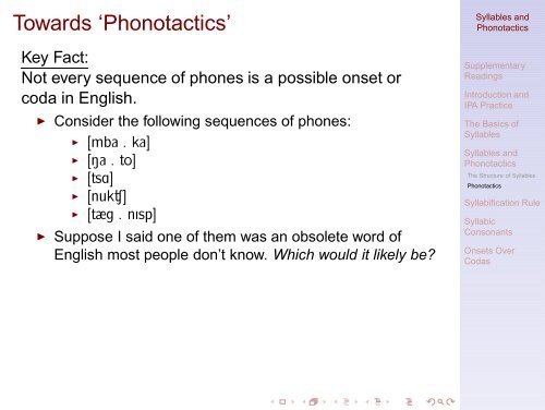 Syllables and Phonotactics