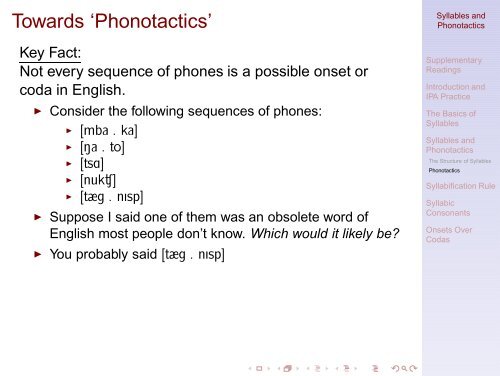 Syllables and Phonotactics