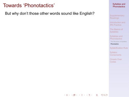 Syllables and Phonotactics