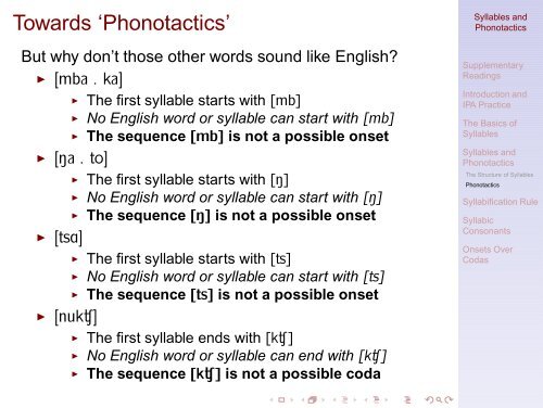 Syllables and Phonotactics