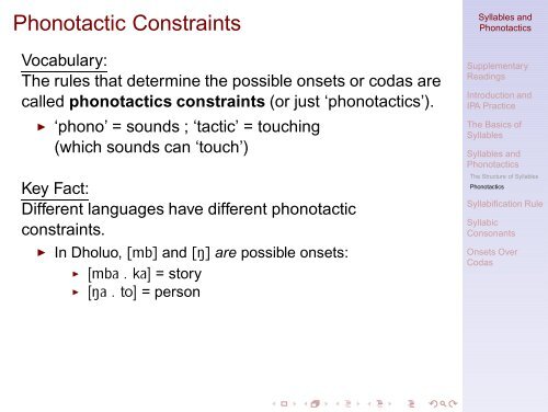 Syllables and Phonotactics