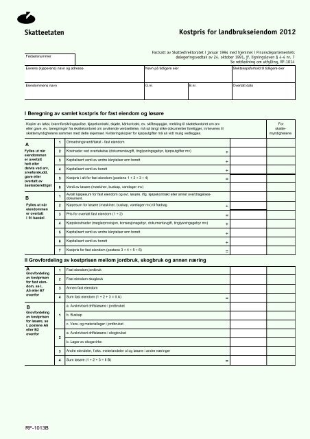 Kostpris for landbrukseiendom RF-1013B (PDF) - Skatteetaten