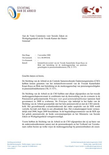 Brief STAR en CSO aan Vaste Commissie SZW - Pensioenfederatie