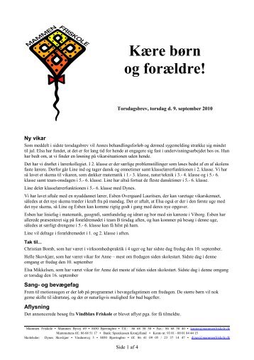 Mammen Friskole Torsdagsbrev 2010-09-09