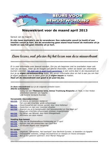 Nieuwskrant voor de maand april 2013 - Agaphe