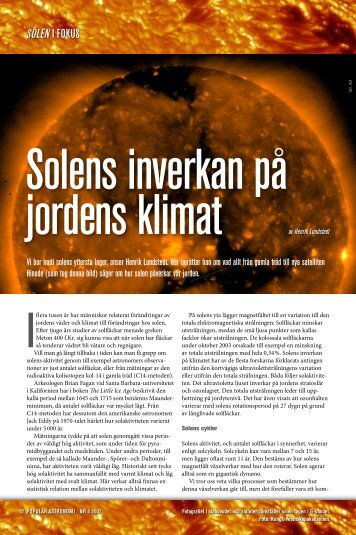 Solens inverkan på jordens klimat - Populär Astronomi