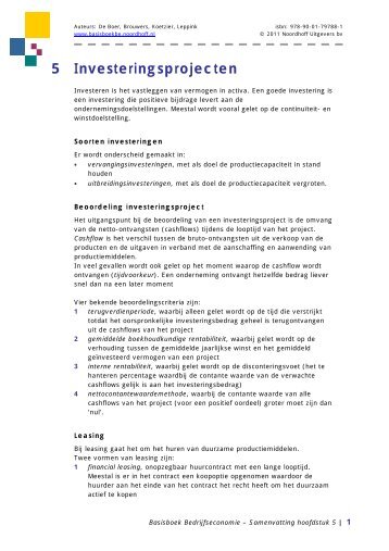 5 Investeringsprojecten - Basisboek Bedrijfseconomie - Noordhoff ...