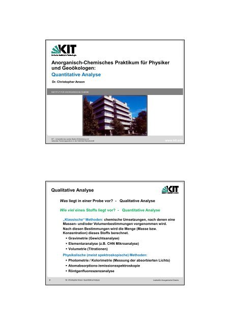 Quantitative Analyse - am Institut für Anorganische Chemie - KIT