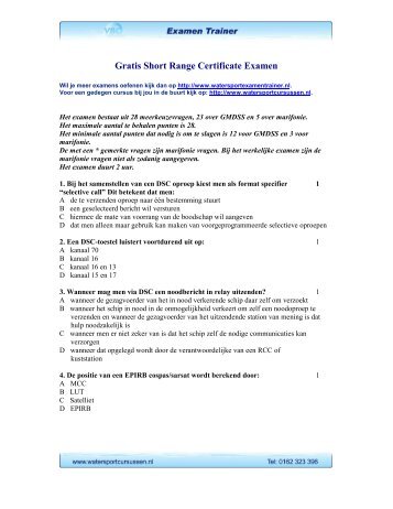 Gratis Short Range Certificate Examen - Vaarbewijs