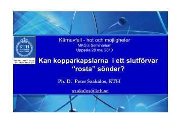 Presentation ”Kan kopparkapslarna i ett slutförvar ”rosta” sönder?”