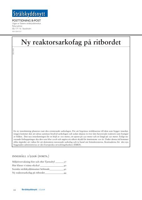 Strålskyddsnytt nr. 1-2006 - the Centre for Radiation Protection ...