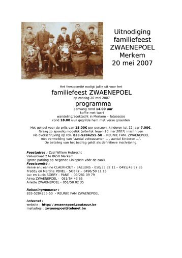 Uitnodiging familiefeest ZWAENEPOEL Merkem 20 mei ... - Zoutzuur