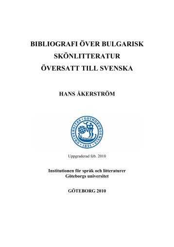 bibliografi över bulgarisk skönlitteratur översatt till ... - Slaviska språk