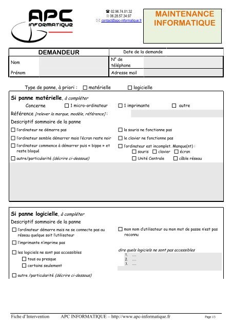 fiche d'intervention - apc informatique