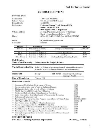 CURRICULUM VITAE - University of the Punjab