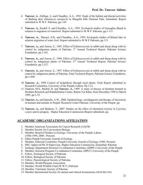 CURRICULUM VITAE - University of the Punjab