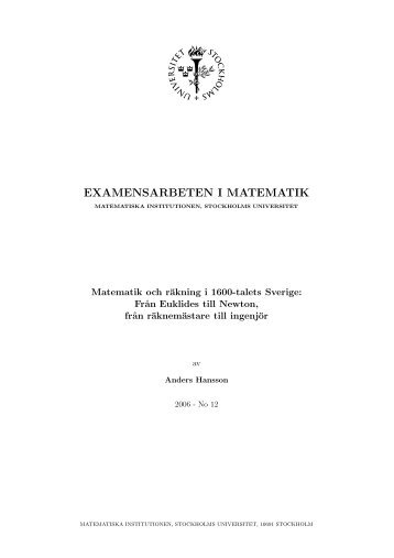 Full report - Matematiska institutionen - Stockholms universitet