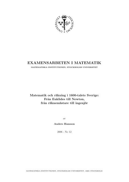 Full report - Matematiska institutionen - Stockholms universitet