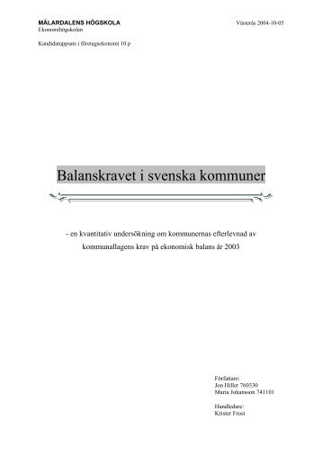 Balanskravet i svenska kommuner - Ekonomihögskolan ...