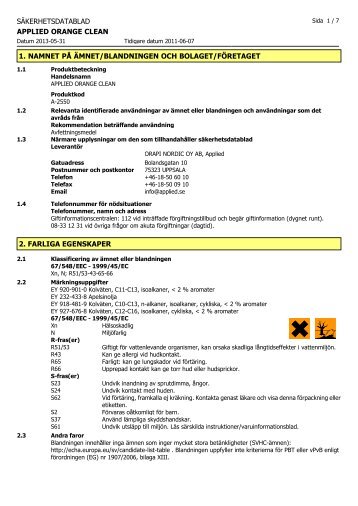 SÄKERHETSDATABLAD APPLIED ORANGE CLEAN 1. NAMNET ...