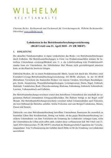 BGH Urteil vom 21. April 2010 – IV ZR 308/07 - Wilhelm ...