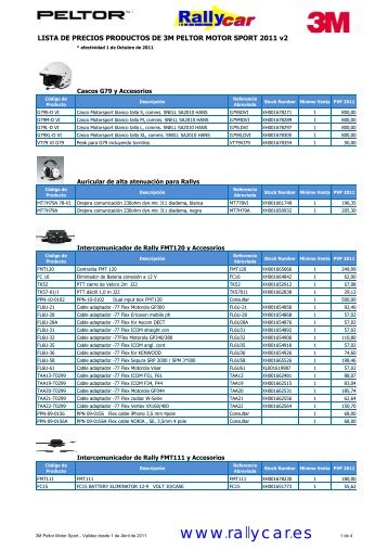 Lista de Precios 3M Peltor Motor Sport  2011 v2 - Rallycar