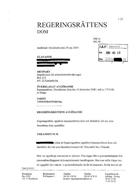 Dom i Regeringsrättens mål nr 662-09 - IAF