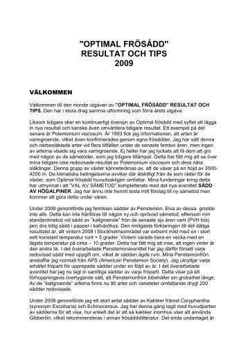 "optimal frösådd" resultat och tips 2009 - Nesodden hagelag