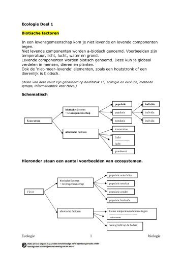 Ecologie 1 biologie Ecologie Deel 1 Biotische factoren In een ...