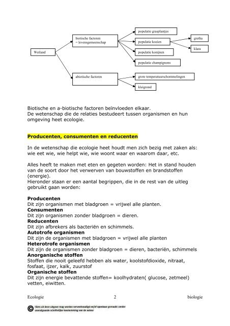 Ecologie 1 biologie Ecologie Deel 1 Biotische factoren In een ...