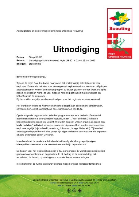 Uitnodiging Regionaal Explorer Weekend 2013 - Scouting Regio ...