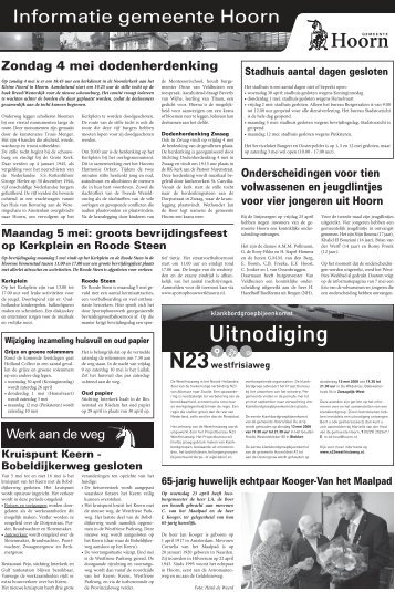 Informatiepagina's dinsdag 29 april 2008 - Gemeente Hoorn
